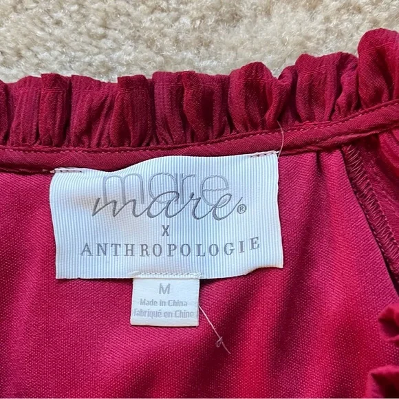 Mare Mare X Anthropologie Anne Lined Dark Red Tiered Ruffled Dress - M - EUC - Picture 5 of 8